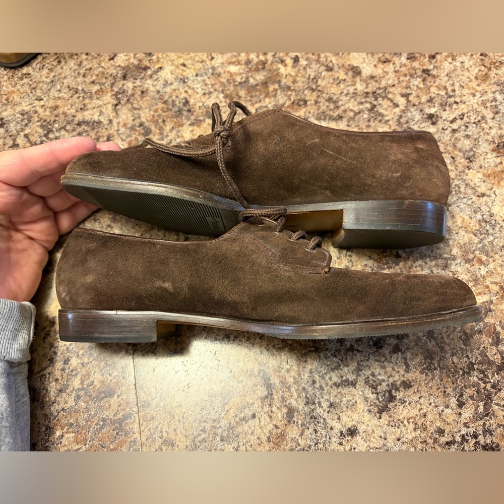 Salvatore Ferragamo Dark Brown Suede Oxfords - Picture 7 of 10